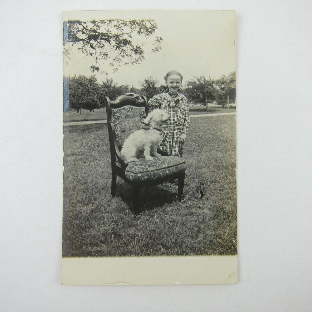 RPPC Photo Postcard Girl Gladys Raman & Pet Dog Darke County Ohio Antique 1910s